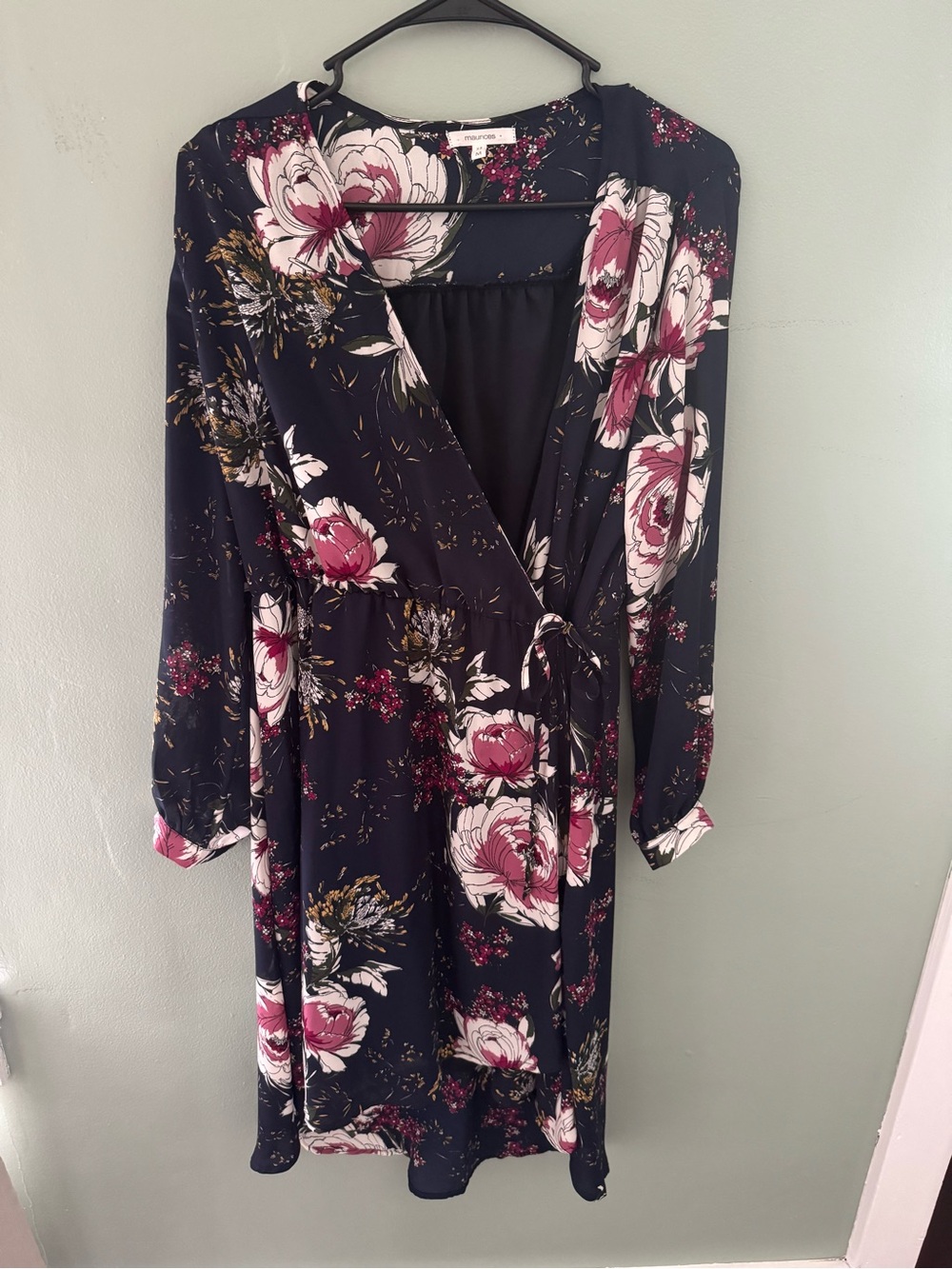 Maurices Navy Floral Wrap Dress with Pink and White Blooms